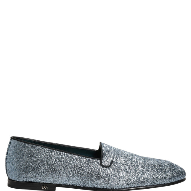 Dolce & Gabbana Blue Glitter Lurex DG Logo Dress Loafers Shoes