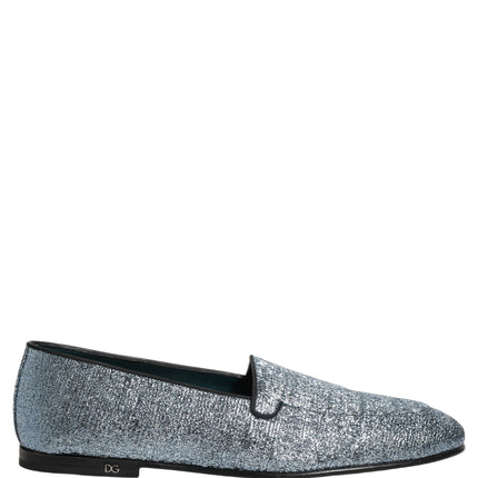 Dolce & Gabbana Blue Glitter Lurex DG Logo Dress Loafers Shoes