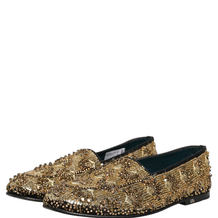 Dolce & Gabbana Gold Sequin Embellished Dress Loafers Shoes