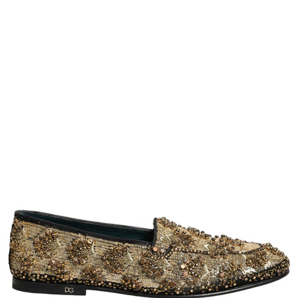 Dolce & Gabbana Gold Sequin Embellished Dress Loafers Shoes