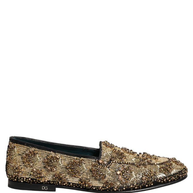Dolce & Gabbana Gold Sequin Embellished Dress Loafers Shoes