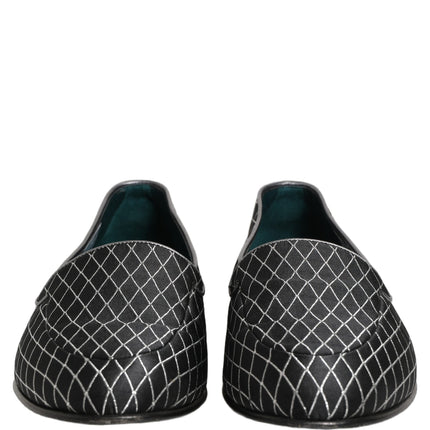 Dolce & Gabbana Black Velvet Diamond Stitched Loafers Shoes