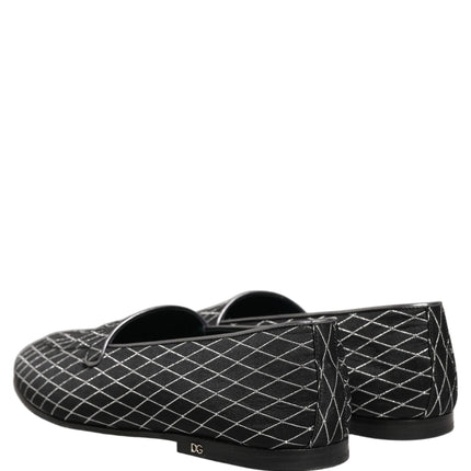 Dolce & Gabbana Black Velvet Diamond Stitched Loafers Shoes
