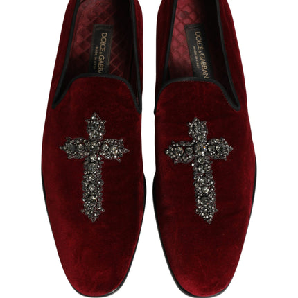 Dolce & Gabbana Maroon Suede Cross Slip On Dress Loafers Shoes