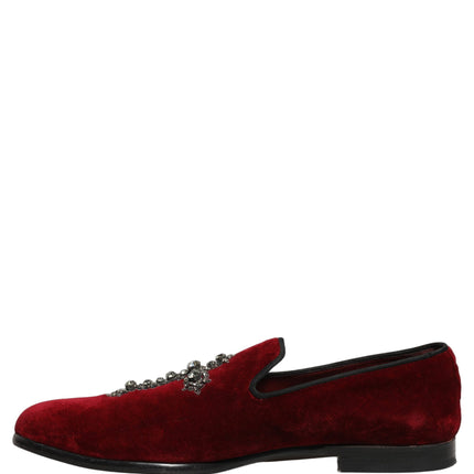 Dolce & Gabbana Maroon Suede Cross Slip On Dress Loafers Shoes