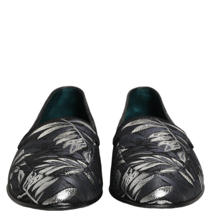 Dolce & Gabbana Black Leaf Embroidery Dress Men Loafers Shoes