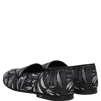 Dolce & Gabbana Black Leaf Embroidery Dress Men Loafers Shoes