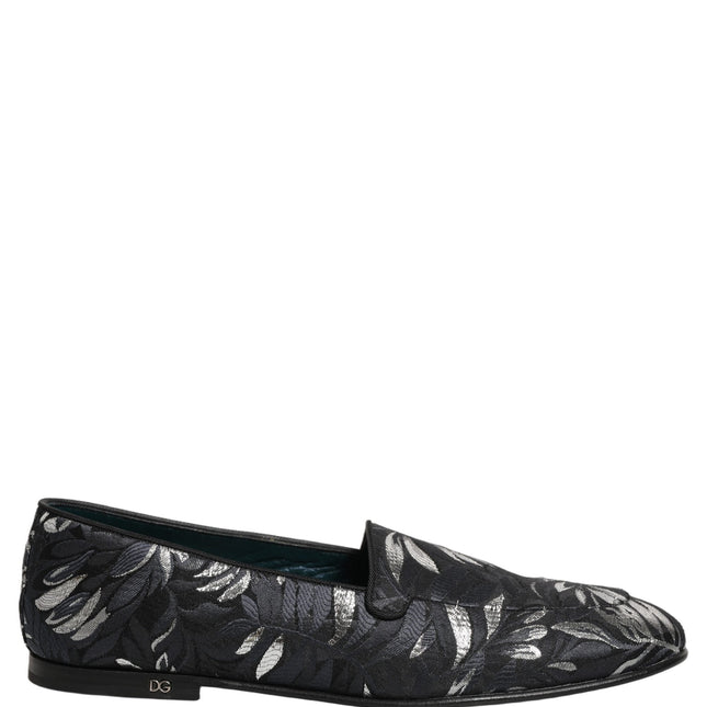 Dolce & Gabbana Black Leaf Embroidery Dress Men Loafers Shoes