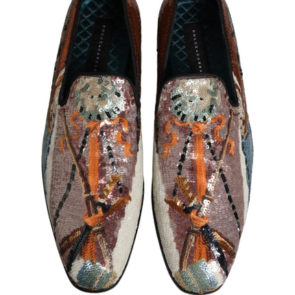 Dolce & Gabbana Multicolor Embroidered Sequin Loafers Shoes