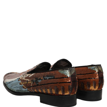 Dolce & Gabbana Multicolor Embroidered Sequin Loafers Shoes