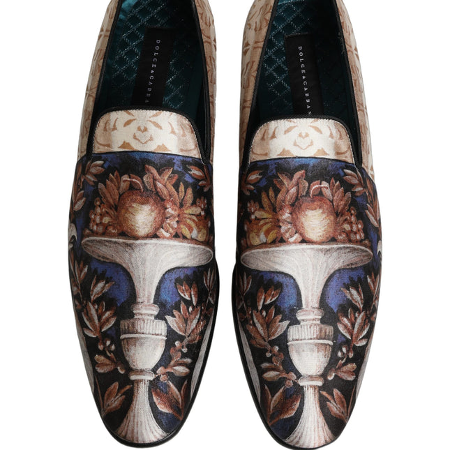 Dolce & Gabbana Multicolor Fruit Print Velvet Loafers Shoes