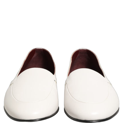 Dolce & Gabbana White Leather Logo Slip On Men Loafers Shoes
