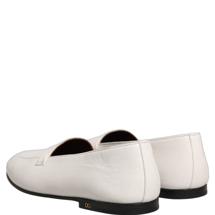 Dolce & Gabbana White Leather Logo Slip On Men Loafers Shoes