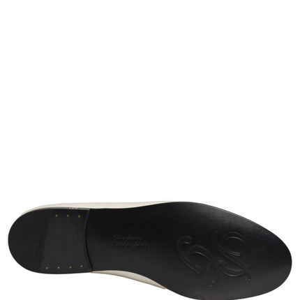 Dolce & Gabbana White Satin Logo Slip On Flats Loafers Shoes