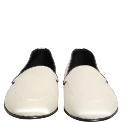 Dolce & Gabbana White Satin Logo Slip On Flats Loafers Shoes