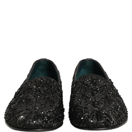 Dolce & Gabbana Black Velvet Embroidered Dress Loafers Shoes