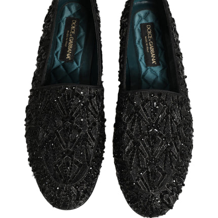 Dolce & Gabbana Black Velvet Embroidered Dress Loafers Shoes