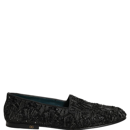 Dolce & Gabbana Black Velvet Embroidered Dress Loafers Shoes