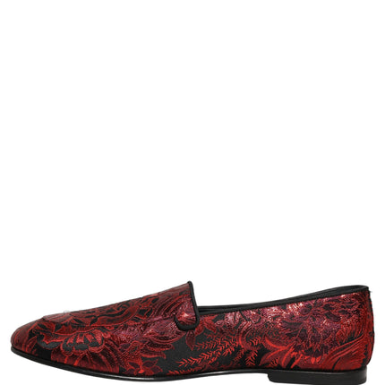 Dolce & Gabbana Red Floral Jacquard Slip On Loafers Shoes