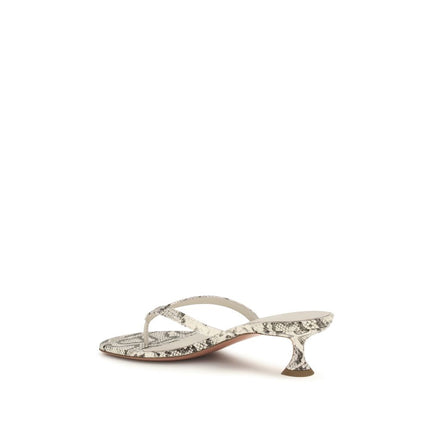 Amina Muaddi Gray Calf Leather Bos Taurus Flat Sandals
