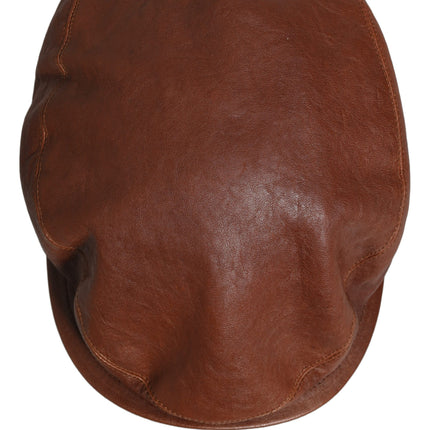 Dolce & Gabbana Men Brown Lamb Leather Newsboy Cloth Capello Hat