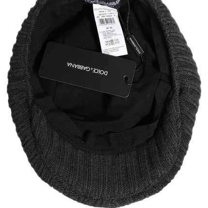 Dolce & Gabbana Men Dark Gray Wool Knitted Newsboy Capello Hat