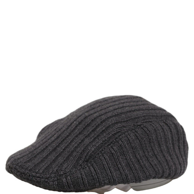 Dolce & Gabbana Men Dark Gray Wool Knitted Newsboy Capello Hat