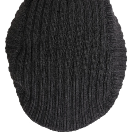 Dolce & Gabbana Men Dark Gray Wool Knitted Newsboy Capello Hat