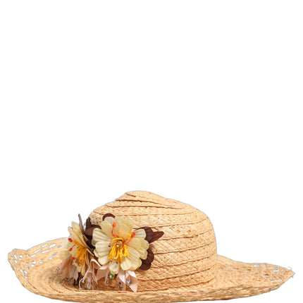 Dolce & Gabbana Women Beige Wide Brim Floral Bucket Capello Hat