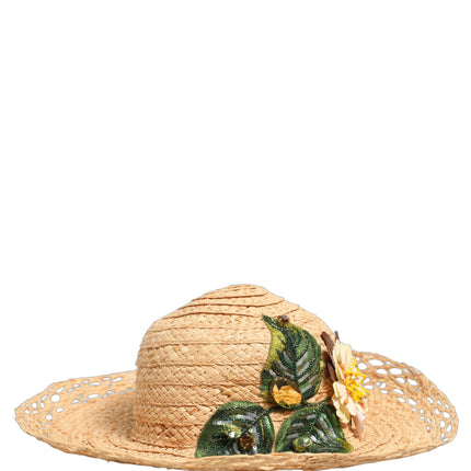 Dolce & Gabbana Women Beige Wide Brim Floral Bucket Capello Hat
