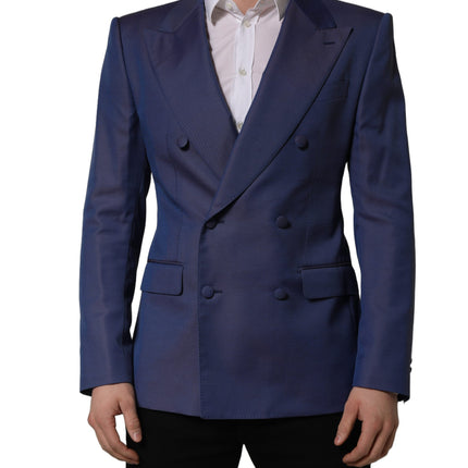 Dolce & Gabbana Blue Wool Double Breasted Men Blazer Jacket