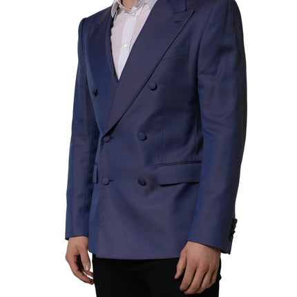 Dolce & Gabbana Blue Wool Double Breasted Men Blazer Jacket
