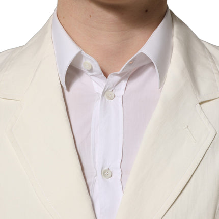 Dolce & Gabbana Off White Flax Single Breasted Blazer Jacket