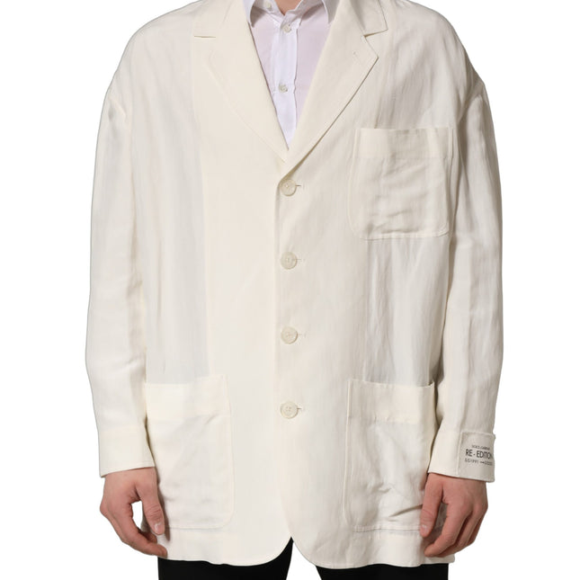 Dolce & Gabbana Off White Flax Single Breasted Blazer Jacket
