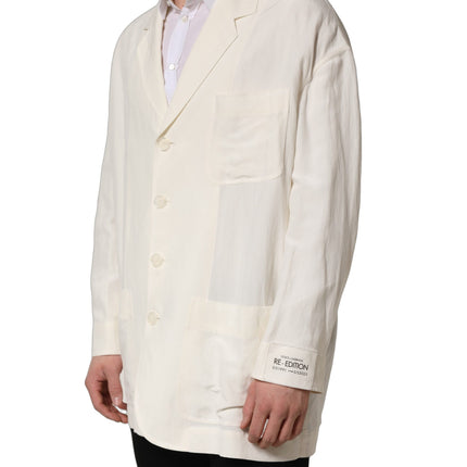 Dolce & Gabbana Off White Flax Single Breasted Blazer Jacket