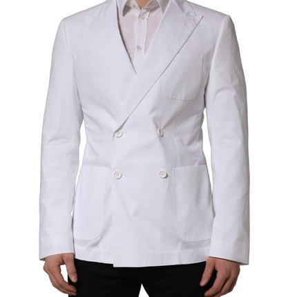 Dolce & Gabbana White Cotton Double Breasted Blazer Jacket