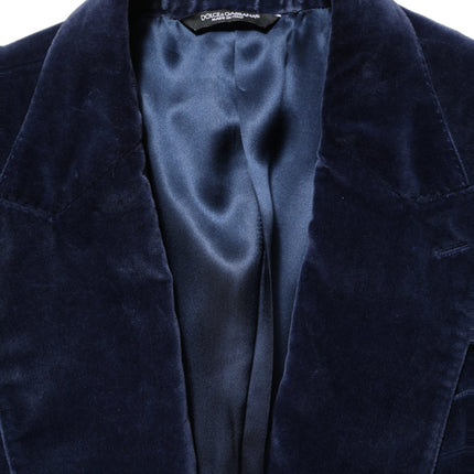 Dolce & Gabbana Blue Velvet Single Breasted Blazer Jacket