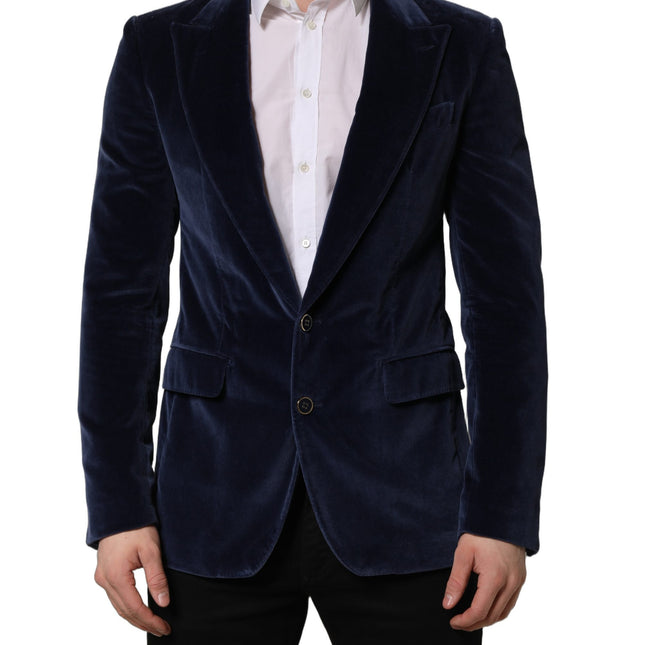 Dolce & Gabbana Blue Velvet Single Breasted Blazer Jacket