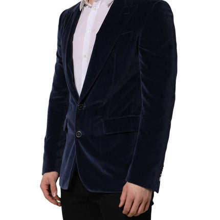 Dolce & Gabbana Blue Velvet Single Breasted Blazer Jacket