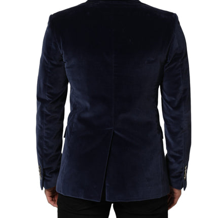 Dolce & Gabbana Blue Velvet Single Breasted Blazer Jacket