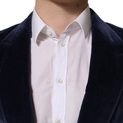 Dolce & Gabbana Blue Velvet Single Breasted Blazer Jacket