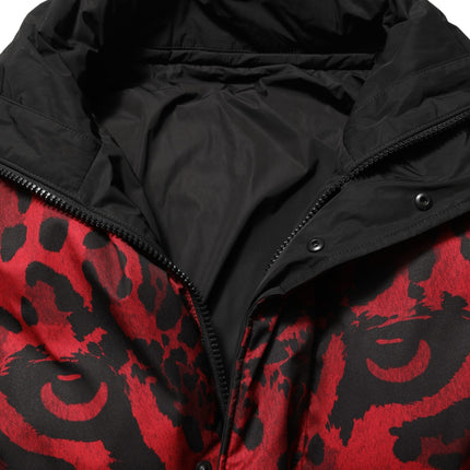 Dolce & Gabbana Red Black Reversible Animal Print Puffer Coat Jacket