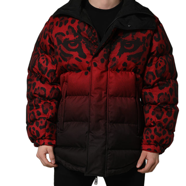 Dolce & Gabbana Red Black Reversible Animal Print Puffer Coat Jacket