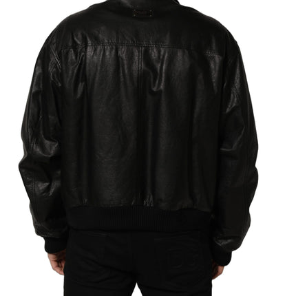 Dolce & Gabbana Black Leather Full Zip Men Biker Jacket