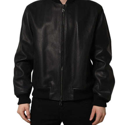 Dolce & Gabbana Black Leather Full Zip Men Biker Jacket