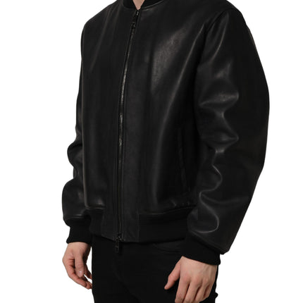 Dolce & Gabbana Black Leather Full Zip Men Biker Jacket