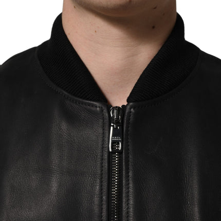 Dolce & Gabbana Black Leather Full Zip Men Biker Jacket