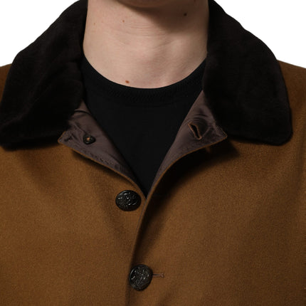 Dolce & Gabbana Brown Cashmere Mink Fur Men Overcoat Jacket
