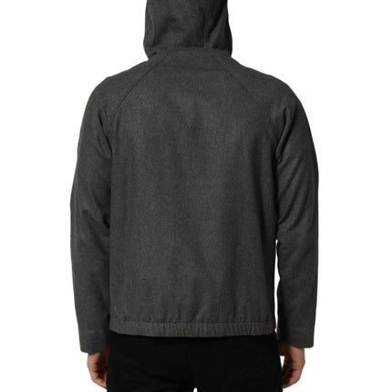 Dolce & Gabbana Gray Cotton Men Hooded Full Zip Bomber Jacket
