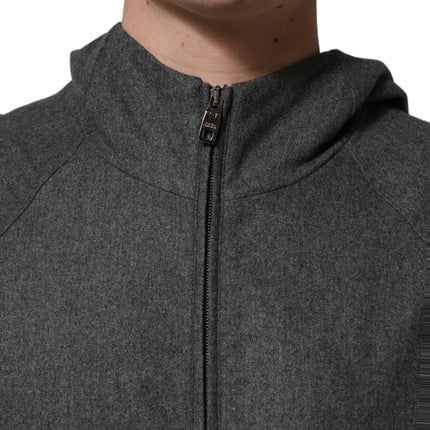 Dolce & Gabbana Gray Cotton Men Hooded Full Zip Bomber Jacket
